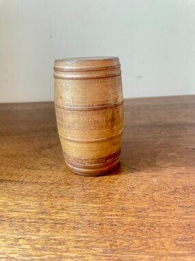 Antique 19th C Wood Treen Ware Barrel Miniature Box